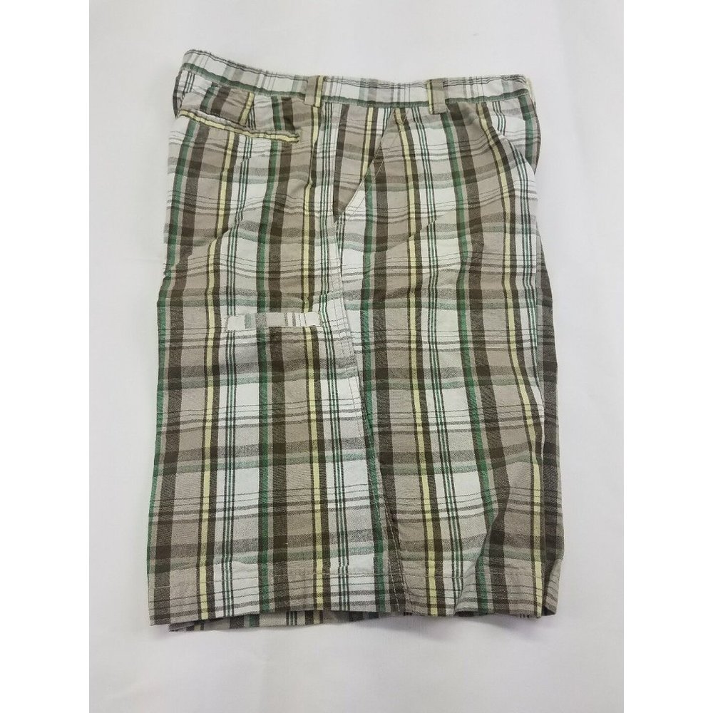 Faded Glory Boys Shorts Size 16 cargo plaid green gray white A7